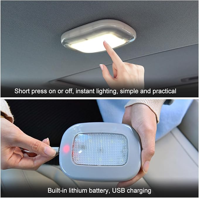 Ohleats Car Interior Ceiling Roof Lights, Magnetic Rechargeable USB Wireless Dome Lamp, LED Auto Map Reading Light Cover for Insider Roof Ceiling, Universal Car Accessories (Gray)