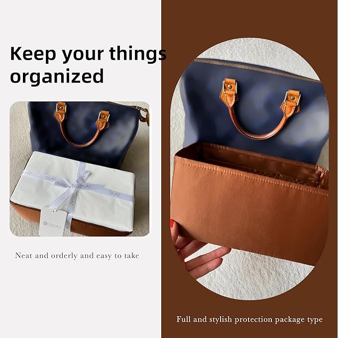 DGAZ Silk Purse Organizer Insert Fits LV Speedy 16/20/25/30/35/45 bags,Silky Smooth Bag Organizer,Luxury Handbag & Tote Shaper(Gold,SP45)