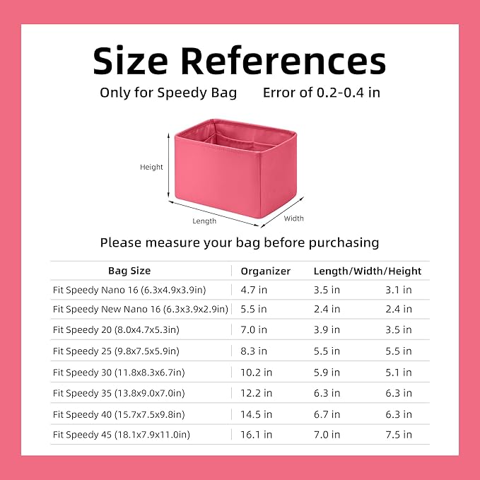 DGAZ Silk Purse Organizer Insert Fits LV Speedy 16/20/25/30/35/40/45 bags,Silky Smooth Bag Organizer,Luxury Handbag & Tote Shaper(Rose lipstick,SP40)