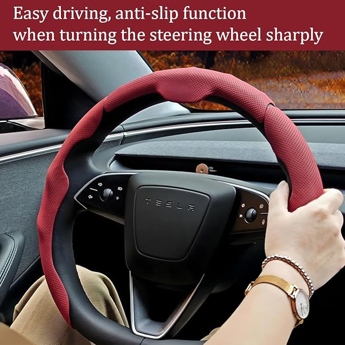Car Steering Wheel Cover, Nappa Leather 15 Inch Snap-On 3PCS Set Vehicle Steer Wheel Wrap Protector, Non-Slip Automotive Interior Protection Accessories, Universal Fit (Orange)