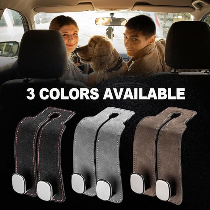 2026 New 2 in 1 Car Seat Back Storage Hook, Car Backseat Organizer Accessories, Premium Leather Headrest Hook for Auto Hooks Organizer for Handbag Purse Coat Bags (1, Black)