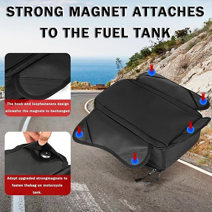 Motorcycle Tank Bag for Harley Davidson Street Bob, Strong Magnetic Waterproof Oxford Black Motorbike Quick Release Pannier Bag