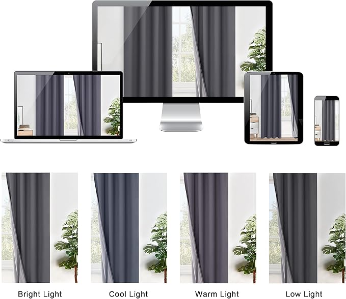 XWZO 100% Blackout Curtain Panels - Thermal Insulated Black Liner Curtains, Noise Reducing and Heat Blocking Drapes for Hall and Studio Windows with Tiebacks, Dark Grey, W60 x L84, Set of 2