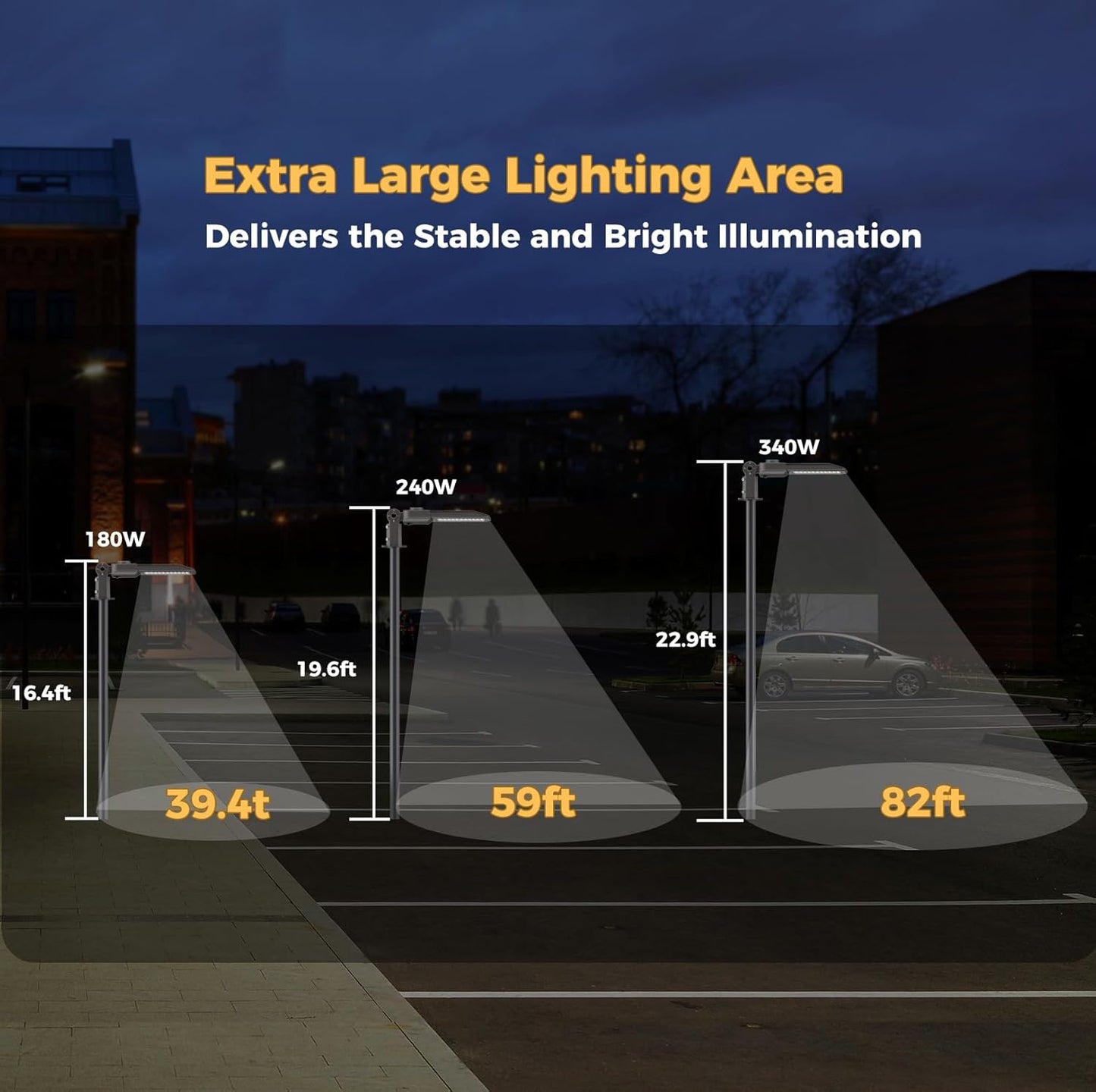 LED Parking Lot Lights 340W Commercial Oudoor Lighting Dusk to Dawn Photocell Street Lights 6000K IP65 100-277V for Yard Garage Warehouse 3 Pack with Allen Wrench