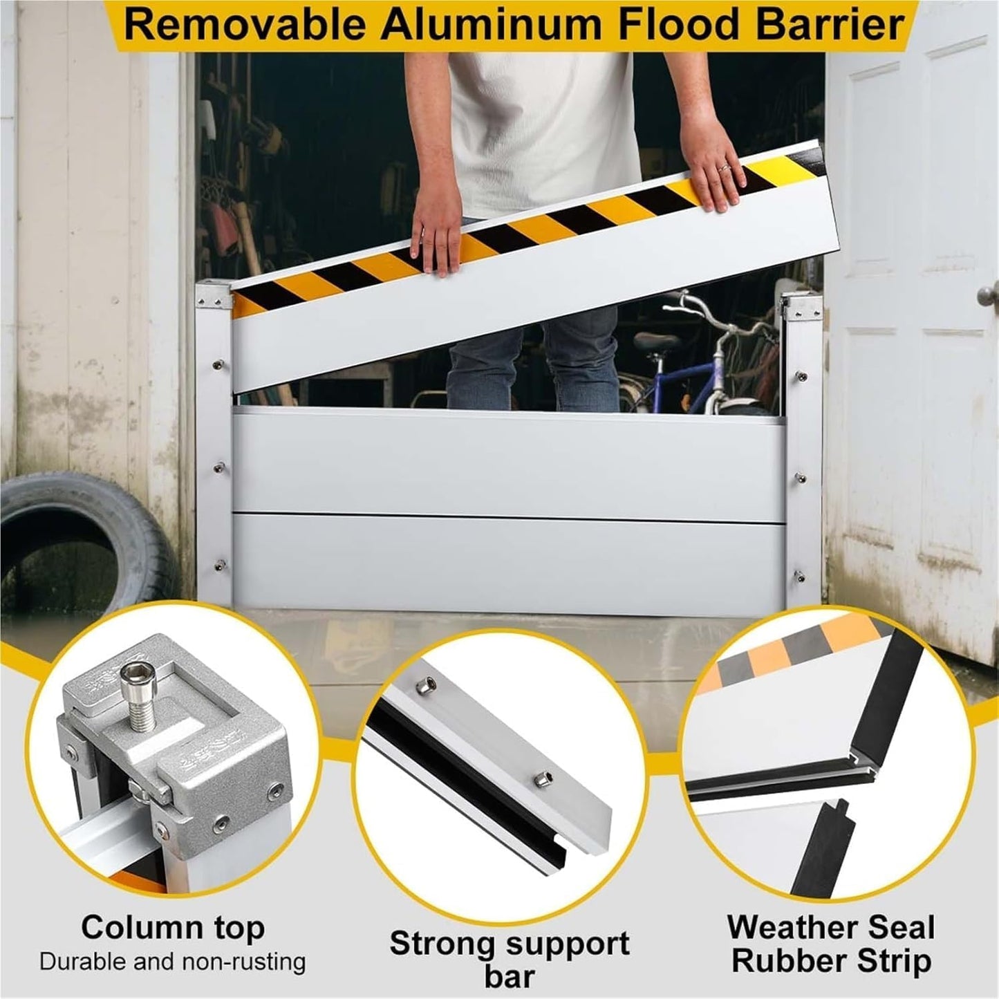Reusable Heavy Duty Aluminum Flood Barriers for Home Exterior, Flood Protection Barriers Water Barrier Door Quick Detachable Garage Doors Detachable Mobile Rain Water Baffle ( H 47.2 inch L 15FT)