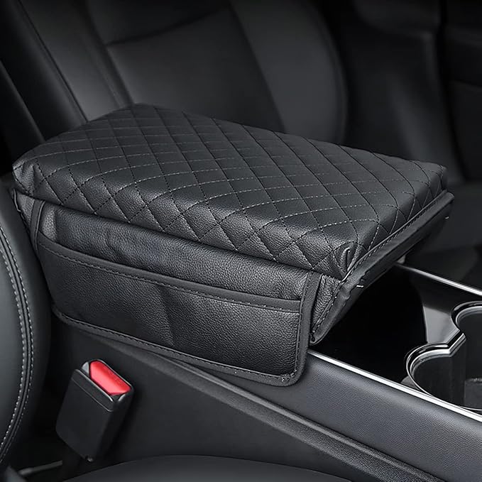 zipelo Car Armrest Cushion, Carbon Fiber Leather Auto Center Console Pad, Memory Foam Armrest Box with Storage Bag, Hand Rest Pillow with Organizer Pockets, Universal Fit for Most Vehicles (Blue)