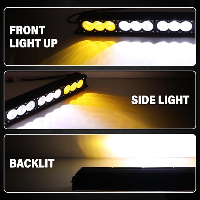 AUXTINGS 32 inch Single Row Dual Color LED Light Bar 180W Off Road Light Bar White Amber Combo LED Work Light Truck UTV 4x4 Cars SUVs ATVs Boats Fog Driving Light with Wiring Harness kit