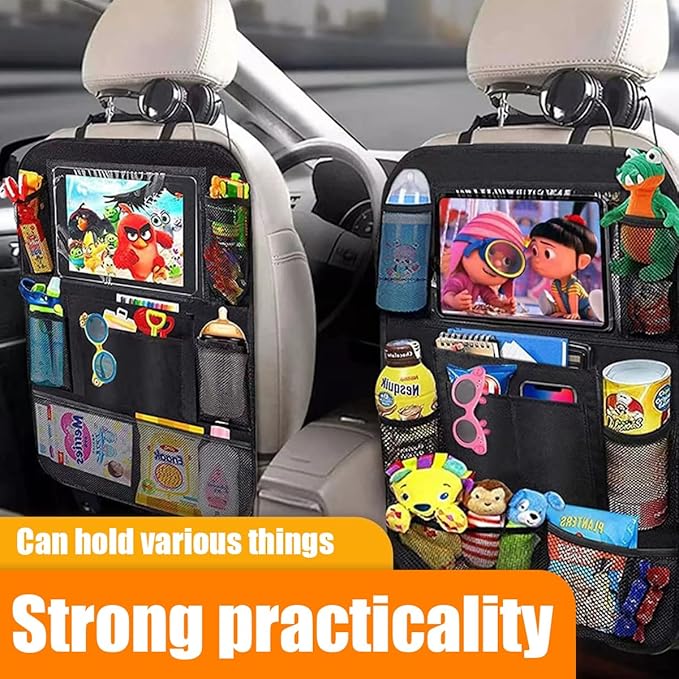 ZIMISI Car Backseat Organizer, Oxford Cloth Kick Mats Back Seat Protector with 9 Pockets & Clear Tablet Holder, Universal Waterproof Car Road Trip Essentials Storage Accessory (2PCS)