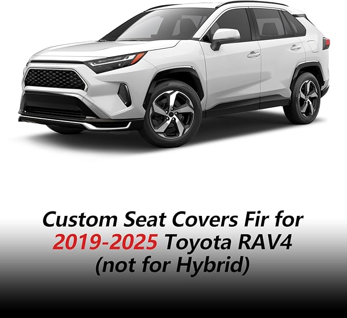 Fit RAV4 Car Seat Covers Set for Toyota RAV4 2019-2024 2025 LE XLE XLE Premium Limited Automotive Cushion Protector Replacement,Compatible with Airbag. Waterproof Faux Leather(Full Set, Black)