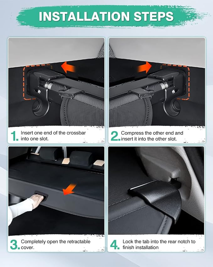 Powerty Retractable Cargo Cover for 2019-2023 Jeep Cherokee(NOT for Grand Cherokee), Canvas Texture Trunk Cover Privacy Screen Rear Security Shade for Cherokee Accessories (with Extented Cover)