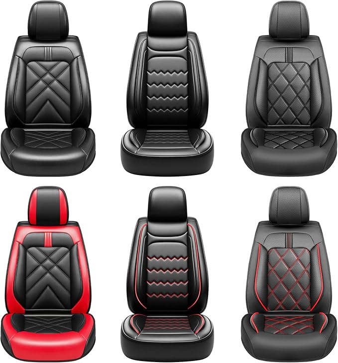 CX-50 Car Seat Covers Fit for Mazda CX-50 2023-2026, Full Coverage Premium Leather Waterproof Breathable Seat Covers, Automotive Seat Protectors, Airbag Compatible(2 Front Seats, Black & Red)