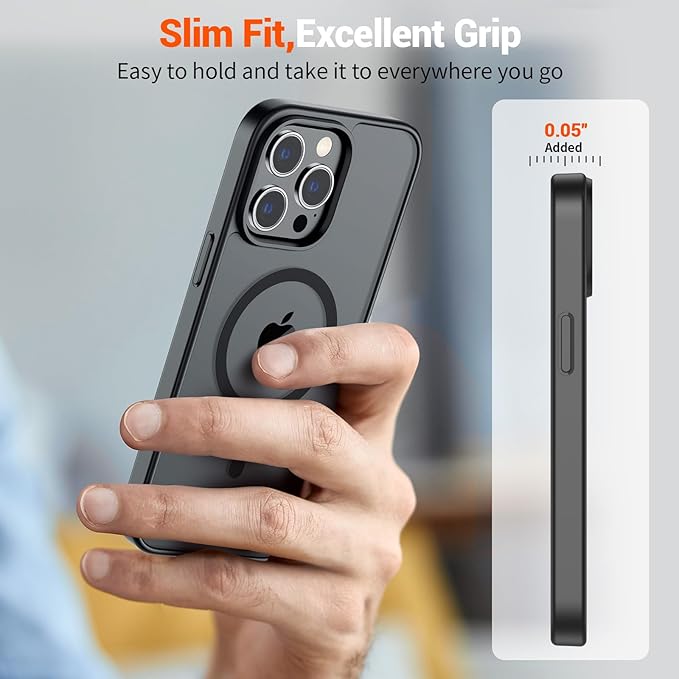 SUPFINE Magnetic for iPhone 14 Pro Max Case (Compatible with MagSafe) (Military Grade Drop Protection) Translucent Matte Shockproof Phone Cover,Black