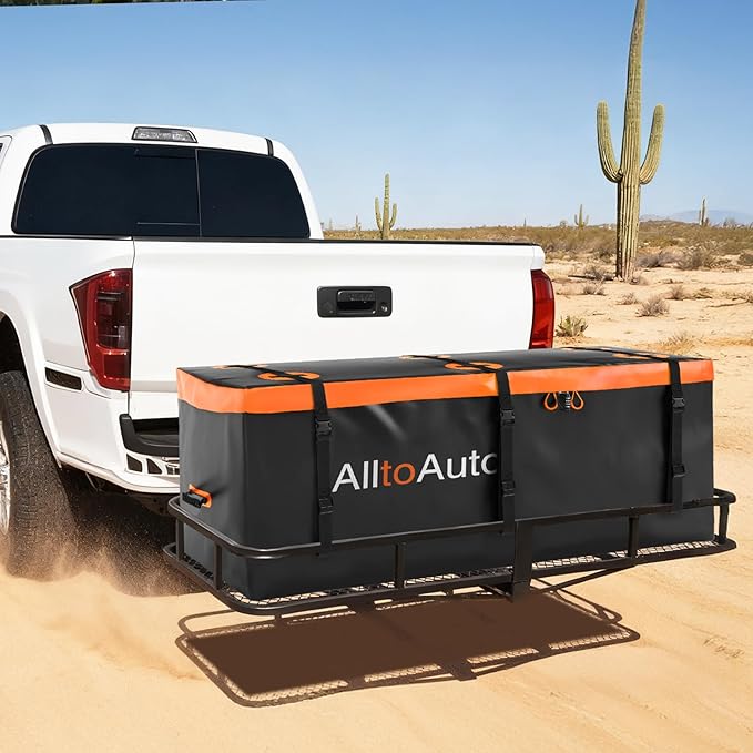 20 CuFt Waterproof Cargo Bag for Hitch Carrier | 60"x20"x29" Trailer Hitch Cargo Carrier | Weatherproof Truck Bed Storage with Straps, Lock & Carry Case | PVC Vehicle Soft-Shell Carriers