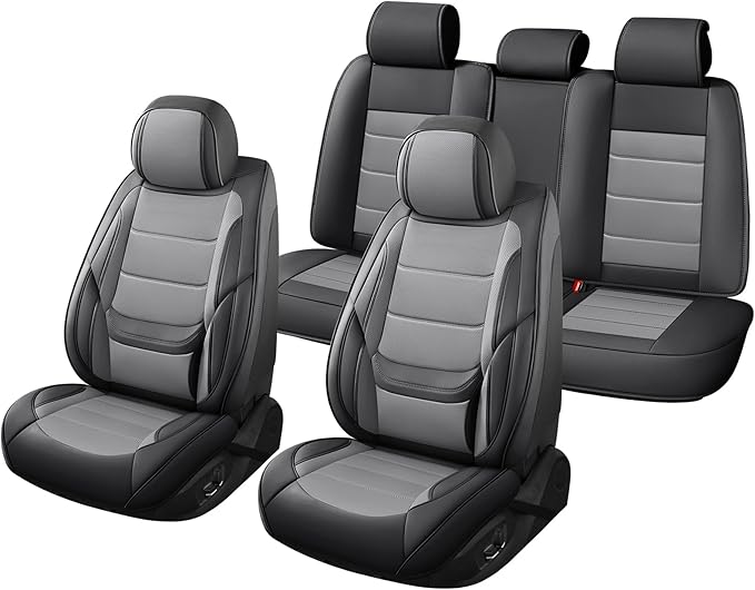 Car Seat Covers Full Set Custom Fit for Ford Escape 2001-2026 - Premium Faux Leather with Lumbar Support, Breathable, Anti-Slip & Full Wrapping Edge (Black&Gray,Full Set)