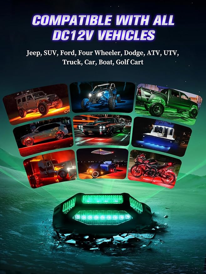 6 Pods 5-Sides Full Angle RGB LED Rock Lights High Brightness 36 Beads RGB 5050 IP68 Waterproof Underglow Multicolor Zone Neon Exterior Rock Lights for 12V Trucks Jeep UTV ATV RZR Offroad Pickup SUV