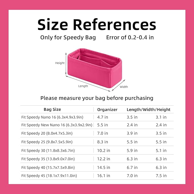 DGAZ Silk Purse Organizer Insert Fits LV Speedy 16/20/25/30/35/40/45 bags,Silky Smooth Bag Organizer,Luxury Handbag & Tote Shaper(Rose pourpre,New nano 16)