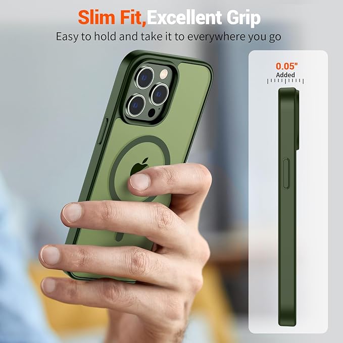 SUPFINE Magnetic for iPhone 13 Pro Max Case (Compatible with MagSafe) (Military Grade Drop Protection) Slim Translucent Matte Shockproof with Anti-Fingerprint Phone Case,Cangling Green