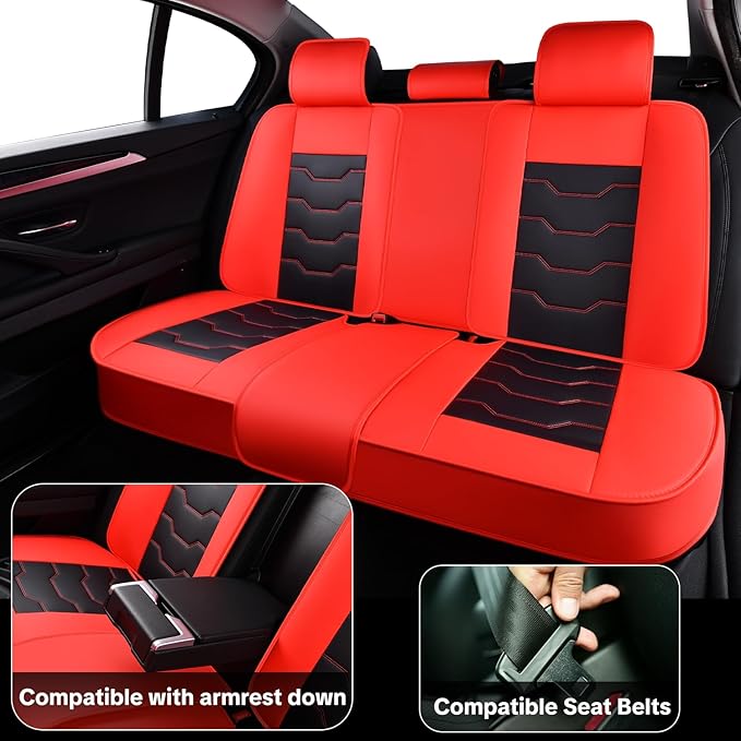 Red Car Seat Covers for Ford Bronco Sport 2021-2025 Car Seat Cover, Waterproof Faux Leather, Full Set of 5 Seats, Wear Resistance, Easy to Clean and Install, Protect and Upgrade Seats