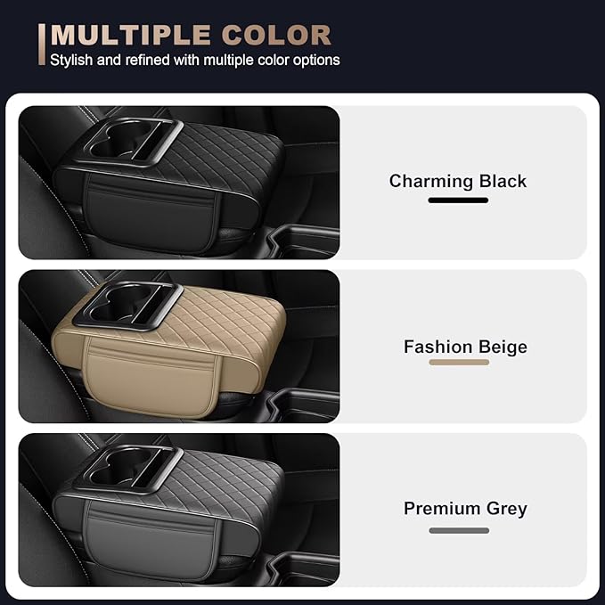 Center Console Cover Fit for bZ4X Faux Leather Car Armrest Cushion with Storage Bags, Cup Holder & Phone Storage Multifunctional Middle Console Cover(Grey)