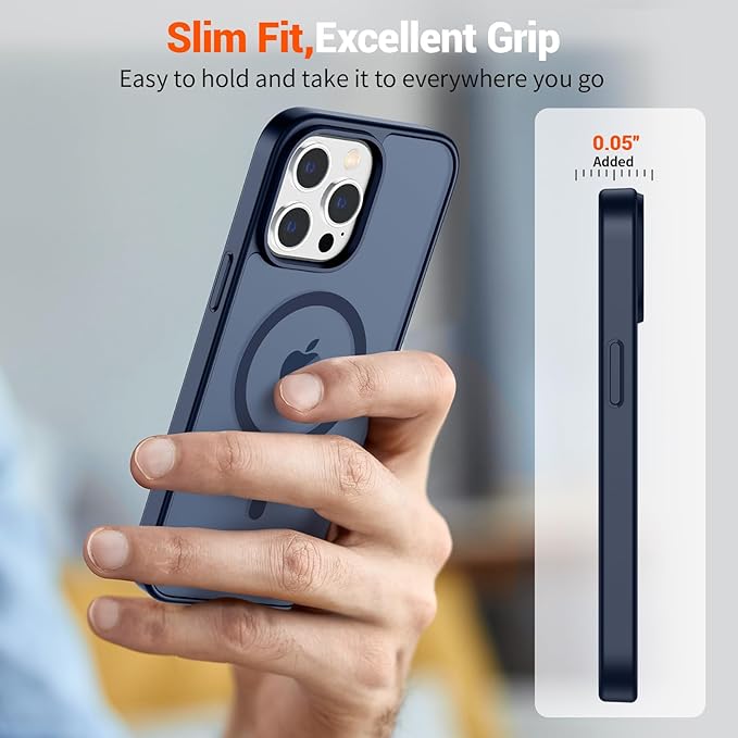 SUPFINE Magnetic for iPhone 12 Pro Max Case with Screen Protector (Compatible with MagSafe) (Military Grade Drop Protection) Translucent Matte Shockproof Phone Cover,Dark Blue