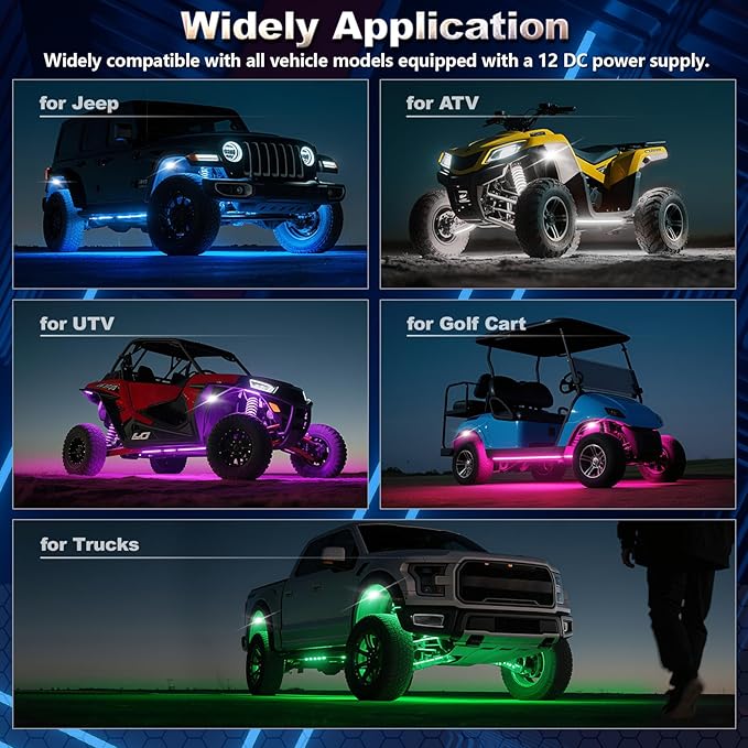 12 Pods RGBW LED Rock Lights Full Kit, 6500K Pure White (Not Mixed) & RGB Underglow for Truck Jeeps Golf Cart ATV UTV RZR Pickup, App/RF Remote Smart Brake Music Sync, Waterproof Offroad Underbody 12V