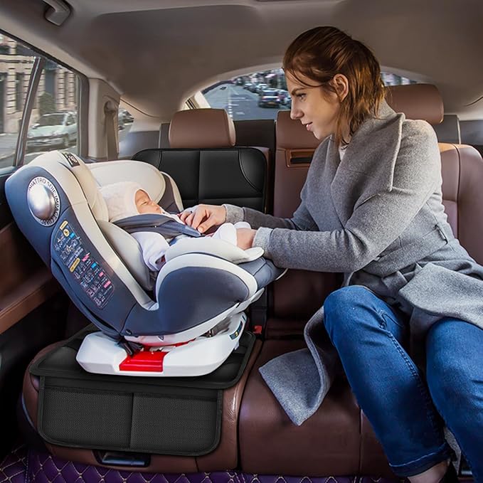 Meolsaek Car Seat Protector for Child Car Seat, Durable 600D Fabric Waterproof Car Seat Cover with Thick Pad Non-Slip Backing,No Imprints (Black 2pcs)