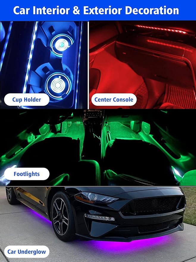 YM E-Bright 4Pcs Led Strip Lights for Car, 12inch Waterproof IP68 Car Underglow Strip Lights Decoration 18SMD 12V Led Interior Exterior Lights Strip for Cars Motorcycles Truck Golf Cart Boat - Yellow
