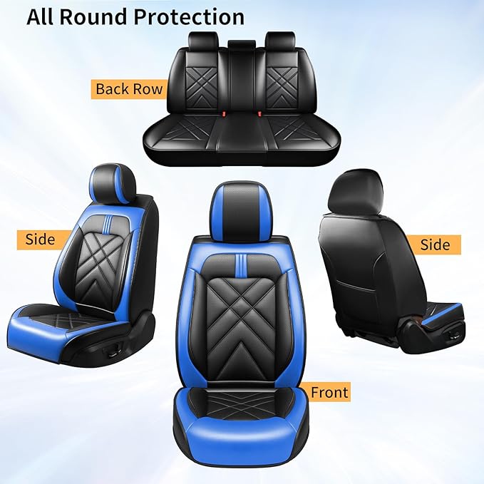 Car Seat Covers Compatible with Mazda 6 2007-2021, Full Coverage Premium Leather Waterproof Breathable Seat Covers, Automotive Seat Protectors, Airbag Compatible(Full Set Seats, Black-Blue)