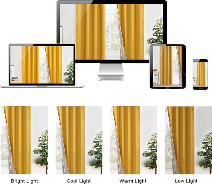 XWZO Extra Wide 100% Blackout Curtains with Tiebacks- Privacy Protection & Noise Blocking Window Draperies Grommet Top with Black Liner for Bedroom/Living Room, Yellow, W60 x L63, Set of 2