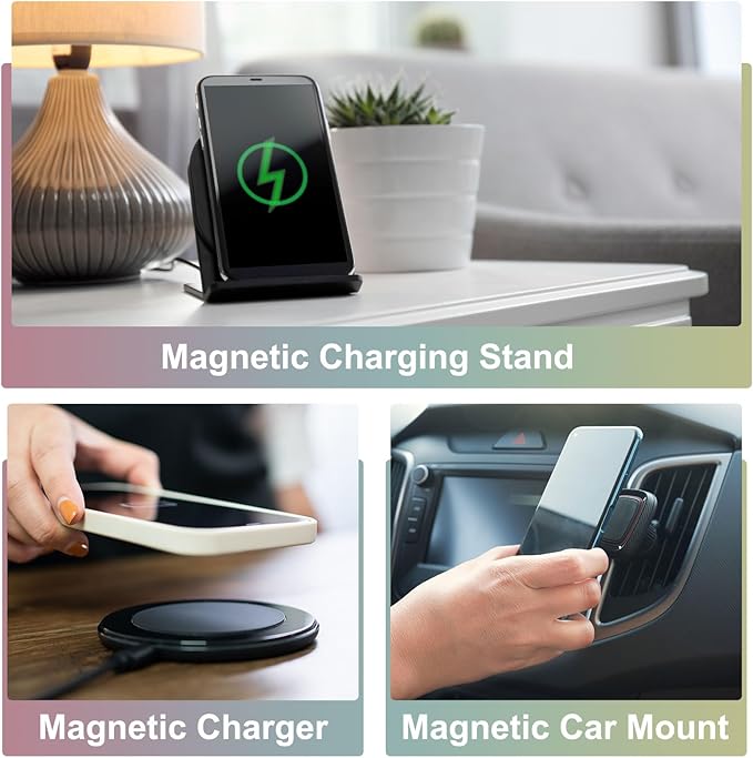uxcell Magnetic Adapter Ring, 2Pcs Magnetic Sticker Ring ABS Universal Magnet Wireless Charging Conversion Kit for Mobile Phone Case Wireless Charger, Black