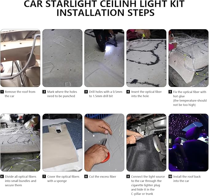 16W Car Home Starlight Headliner Kit, Twinkle & Sound Activate RGBW Fiber Optic Lights with APP & Remote Control, Star Lights for Ceiling Decoration, 650 pcs 9.8ft