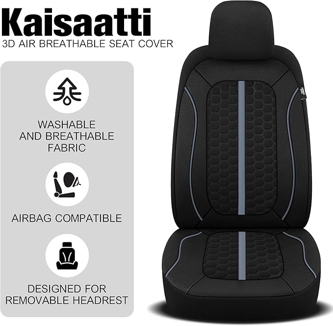 Breathable Premium Car Seat Covers Full Set,3D Air-Mesh Seat Covers for Cars,Comfortable Safety Airbag Compatible,Universal for Most Cars Sedan Truck SUV(Black/Gray)