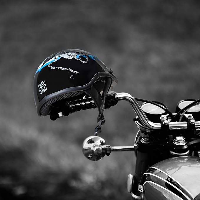 Cartman Cruiser Scooter Motorcycle Half Face Helmet, Blue Skull Graphics, DOT Approved for Bike Scooter ATV UTV Chopper, X-Large