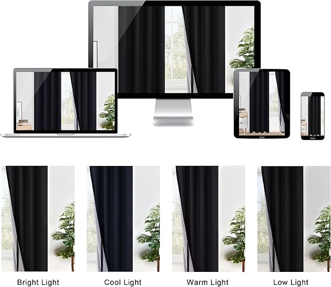 XWZO 100% Blackout Curtain Panels - Extra Wide Thermal Insulated Black Liner Curtains, Noise Reducing and Heat Blocking Drapes for Hall and Studio Windows with Tiebacks, Black, W70 x L63, Set of 2