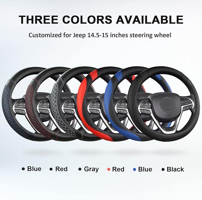 West Llama Customized Auto Car Steering Wheel Cover for Jeep 14.5-15 inches, Steering Wheel Cover for Jeep (Black+Red - Standard Size)