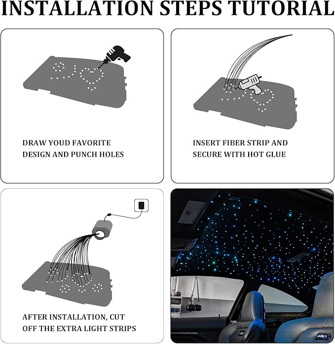 Small Size Car Twinkle Fiber Optic Starlight Headliner Kit, Sound-Activated APP& Remote Control Starlight Engine for Car Home, 300pcs 9.8ft