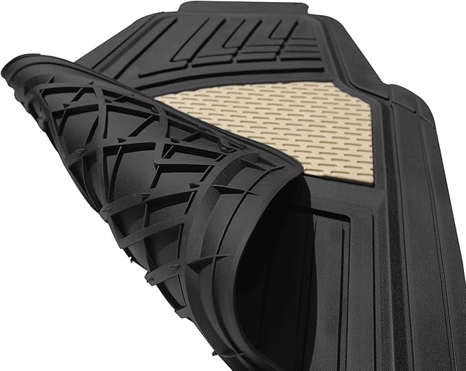 FH Group Automotive Floor Mats Tall Channel Black Universal Fit Full Set Climaproof™ for Most Sedan, SUV and Trucks, Trimmable Rubber Combo Small Car Seat Cover Design Heavy-Duty Floor Mats for Car