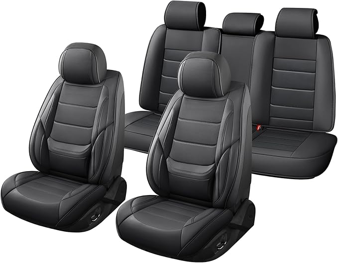 Car Seat Covers Full set custom fit for Chevrolet/Chevy Cruze 2011-2019 - Premium Faux Leather with Lumbar Support, Breathable, Waterproof, Anti-Slip, Durable, Easy to Install (Black,full Set)