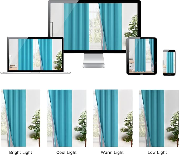 XWZO Full Shading Blackout Curtains with Tiebacks - Heat and Light Blocking Ring Top Window Drapes with Black Liner Backing for Bedroom/Kid's Room, Turquoise, W42 x L72, Set of 2 Panels