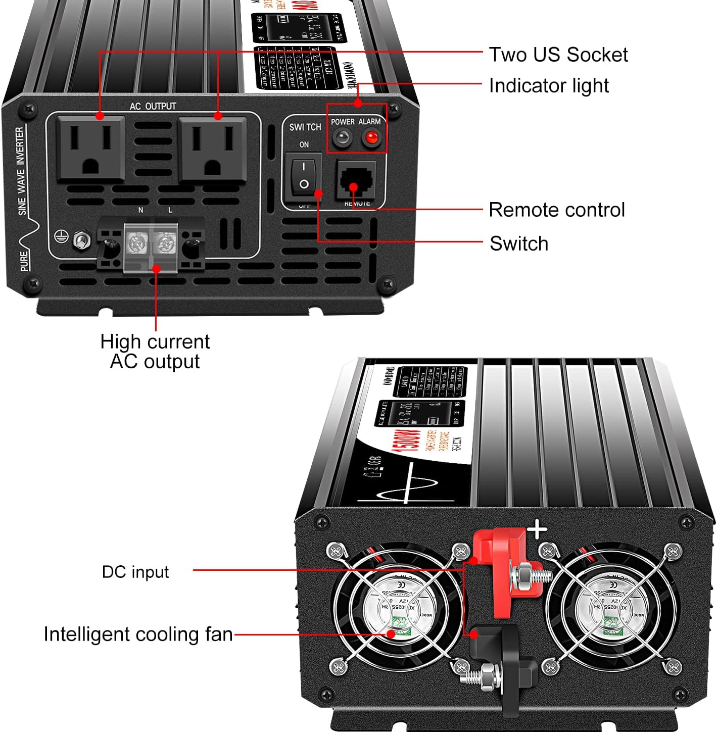 Xijia 1500W(Peak Power 3000W) LCD-Dispaly 48v to 120v Pure sine Wave 60HZ Solar Inverter for Home Use car (DC48V (Range 40V-60V) 1500W)…