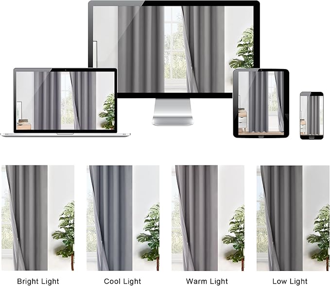 XWZO 100% Blackout Curtains with Tiebacks- 2 Thick Layers Completely Shaded Window Treatment Thermal Insulated Lined Drapes with Grommets for Bedroom/Laundry Room, Grey, W42 x L72, Set of 2