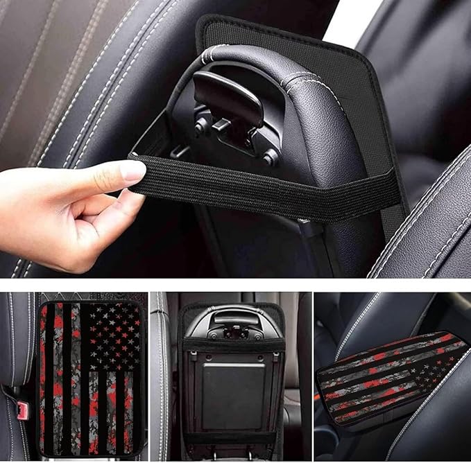 JoyLamoria Camou American Flag Auto Center Console Pad Cover Patriotic Car Armrest Cushion Soft Handrail Box Protector Universal
