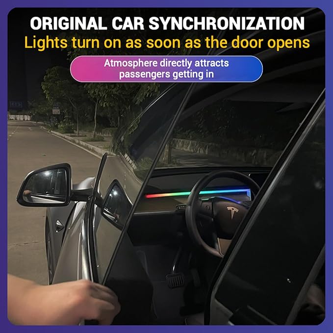 LED Car Ambient Lighting Strip for Tesla High Brightness with APP Control Multiple Colors and Car LED Strip Lighting Neon Lights for Model 3/Y (Dashboard)