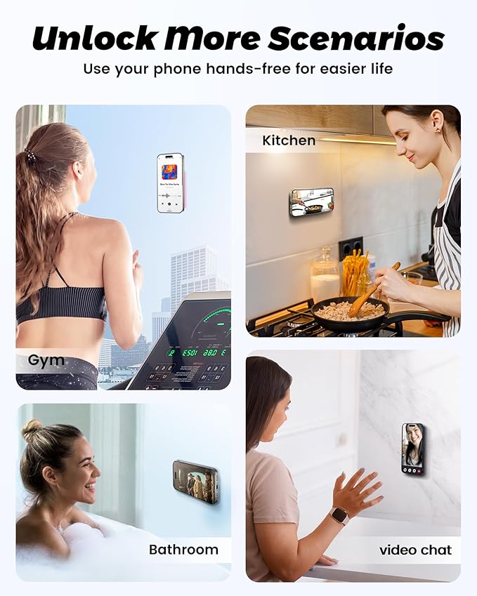 amBand Magnetic Sticky Phone Suction Grip for MagSafe, Removable for Wireless Charging, Durable Magnet Silicone Portable Mount Stand for iPhone 12 13 14 15 16 17 Series, Hands-Free Video/Selfie, Black