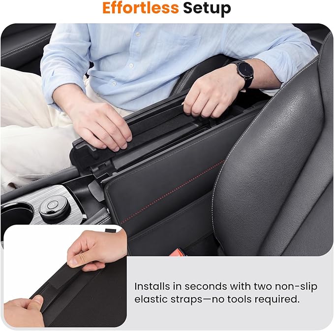 Center Console Armrest Cover for Nissan Rogue 2021-2026, Middle Console Pad Lid Cover Protector Elbow Arm Rest with Side Pockets, Rogue Interior Accessories, PU Leather (Red Stitches)