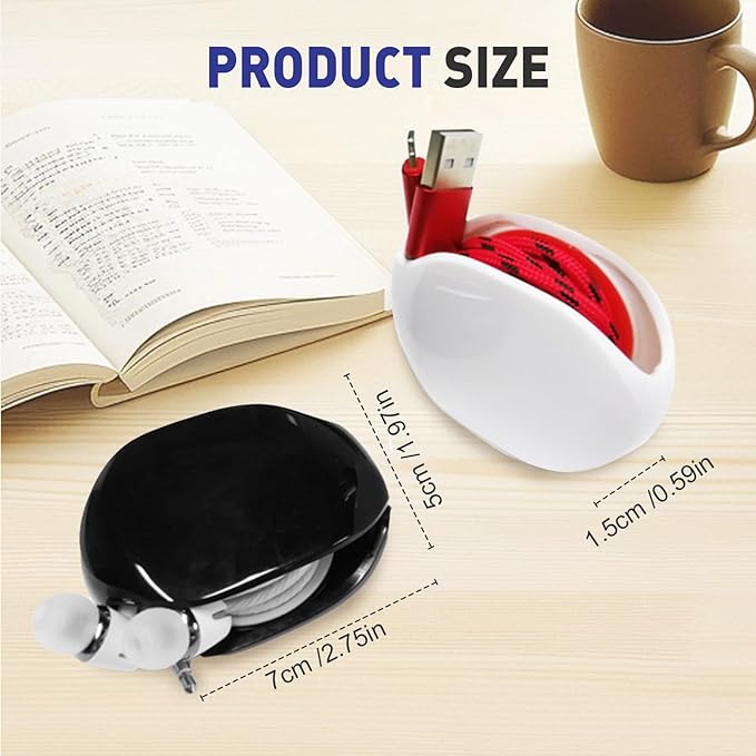 Automatic Cord reel for Phone Cords, Retractable Cable Management Charging Cord Organizer, Small Winder Case for USB Cable Headset Cord Charger Cable for Travel and Organization (RED)