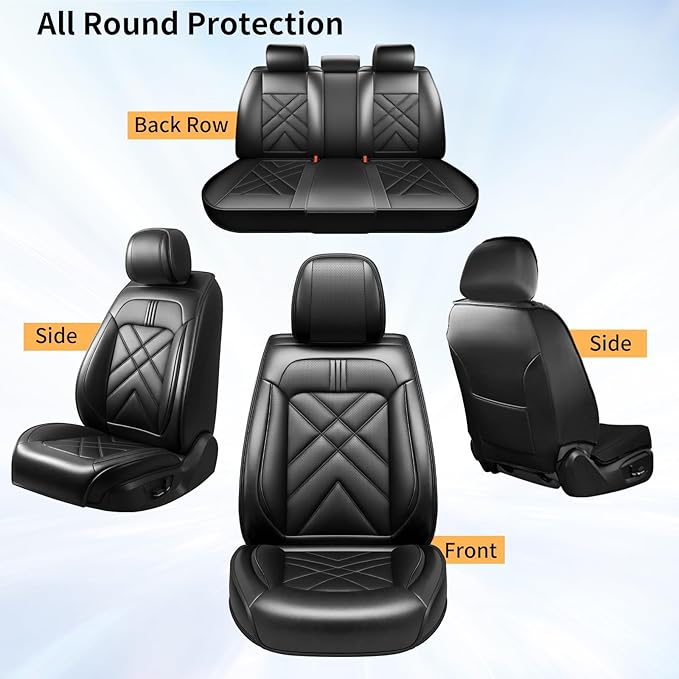 Car Seat Covers Fit for Mazda 3 2007-2025 2026, Premium Leather, Full Coverage Leather Waterproof Breathable Seat Covers, Automotive Seat Protectors, Airbag Compatible(Full Set Seats, Black)