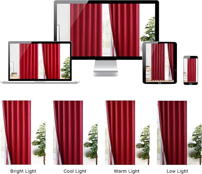 XWZO Thermal Insulated 100% Blackout Curtains with Tiebacks, Noise Reducing Drapes with Black Lining, Full Light Blocking Drapery Panels with Grommets for Bedroom, Christmas Red, W60 x L63, Set of 2
