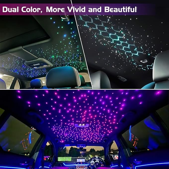 ATOKEE 32W Dual Color Starlight Headliner Kit, Sound Activated Fiber Optic Star Roof Lights with APP/Remote Control, 1000pcs 0.03in 13.1ft