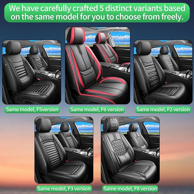 Fit Venza Car Seat Covers for Toyota Venza 2009-2024 2025 2026 -Upgraded Premium Waterproof & Breathable Leather,Airbag Compatible,All-Weather Seat Cushion Protector,2 Front/Black-Red